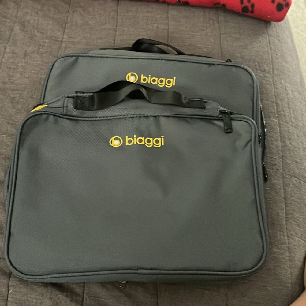 Set of 2 zip cube compression bags with handles.